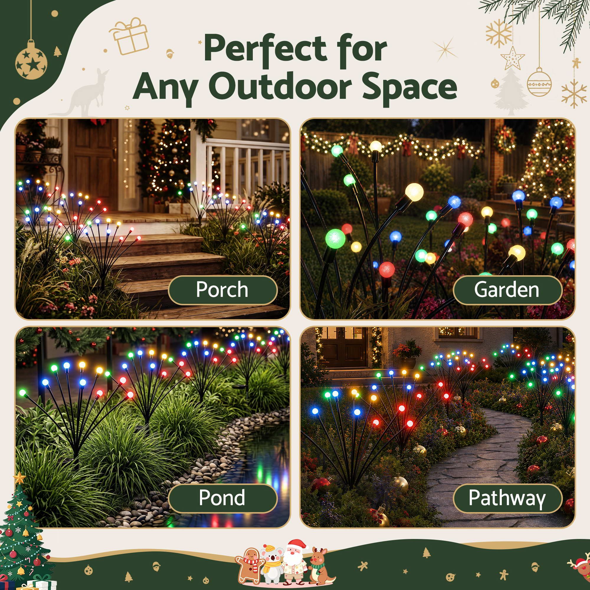 Jingle Jollys Christmas Lights Solar Firefly Lights Garden Decoration Path