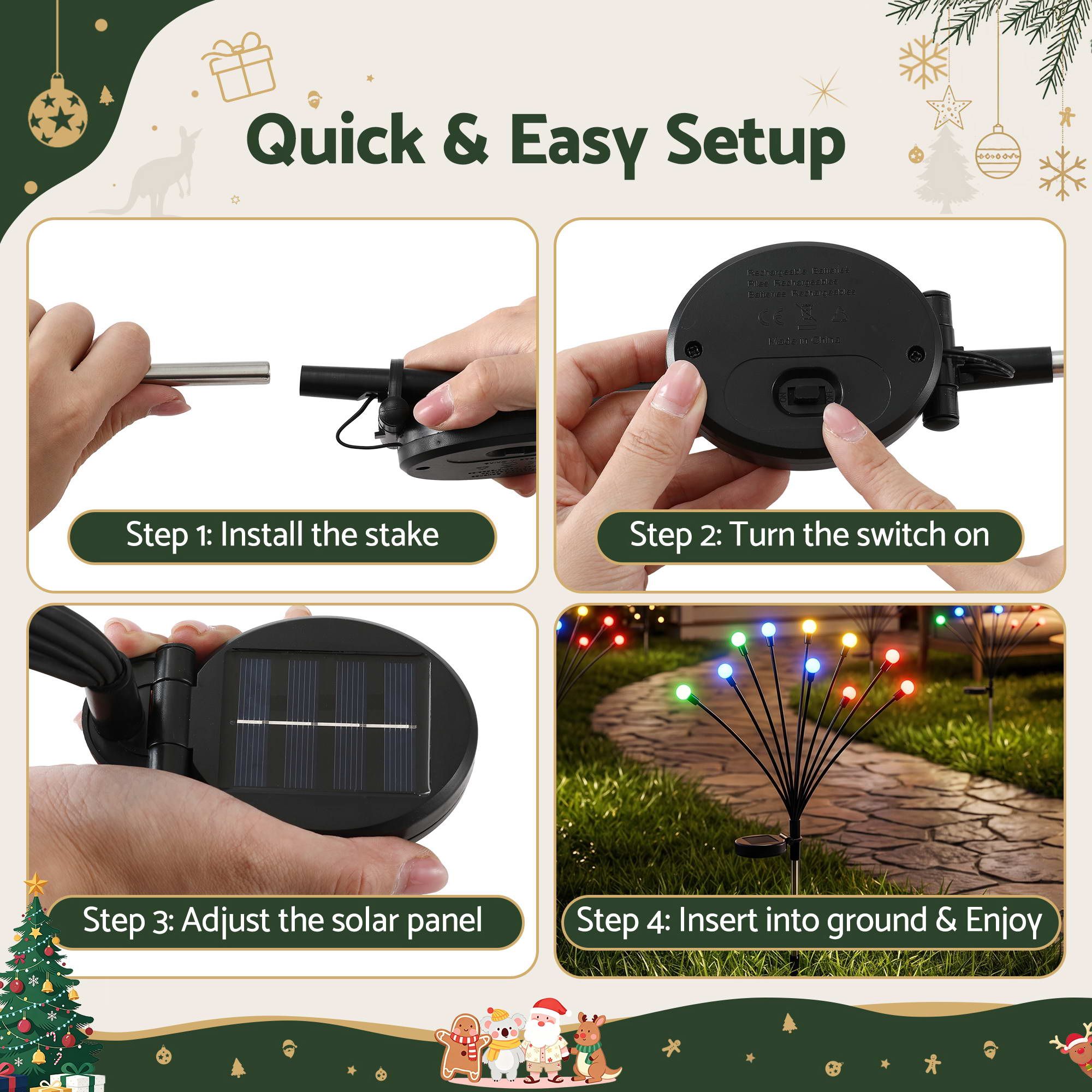 Jingle Jollys Christmas Lights Solar Firefly Lights Garden Decoration Path