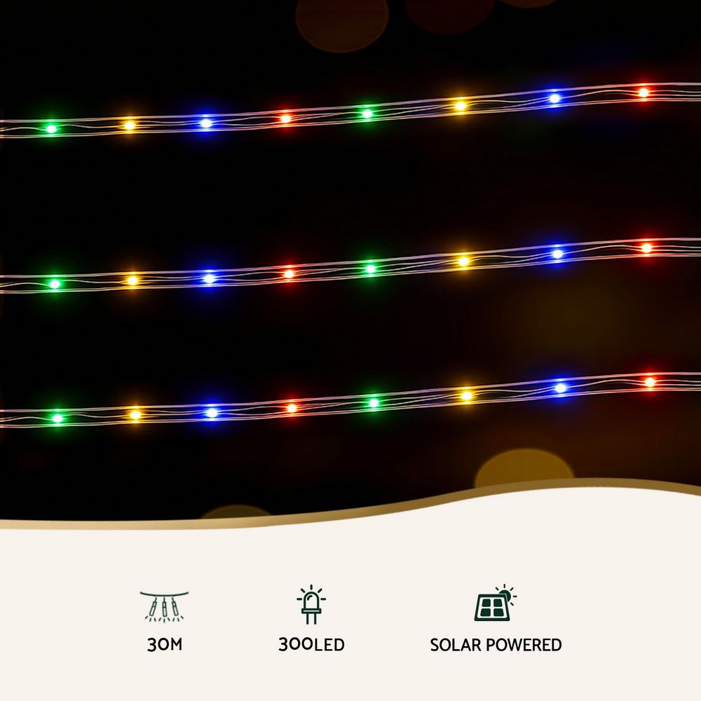 Jingle Jollys 30M Christmas Lights String Rope Light Decoration 300 LED Colorful
