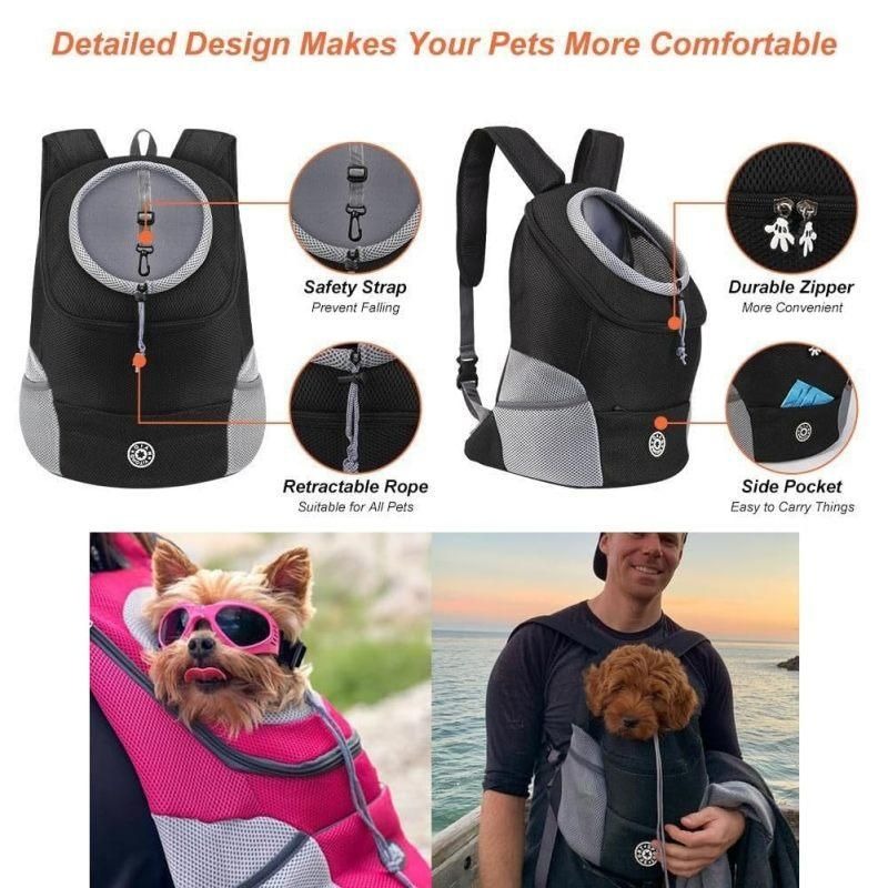 Breathable Mesh Pet Carrier Backpack For Dogs Cats Hiking Travel - Blue M