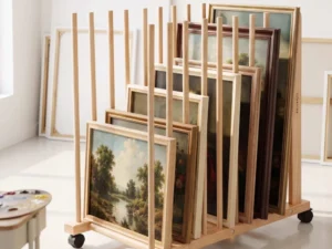 Artiss Art Drying & Storage Rack w/ Caster Wheels, Solid Wood Adjustable Slots