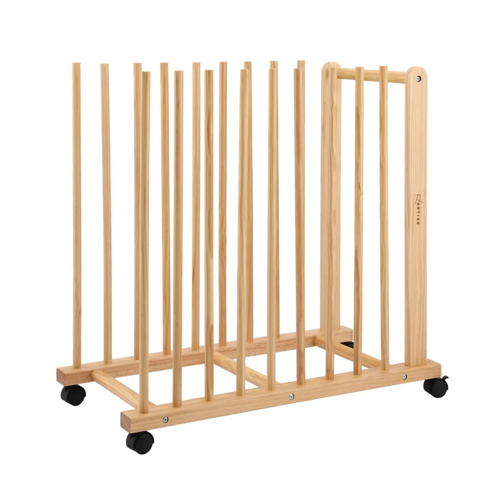 Artiss Art Drying & Storage Rack w/ Caster Wheels, Solid Wood Adjustable Slots