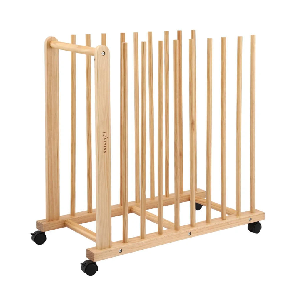 Artiss Art Drying & Storage Rack w/ Caster Wheels, Solid Wood Adjustable Slots