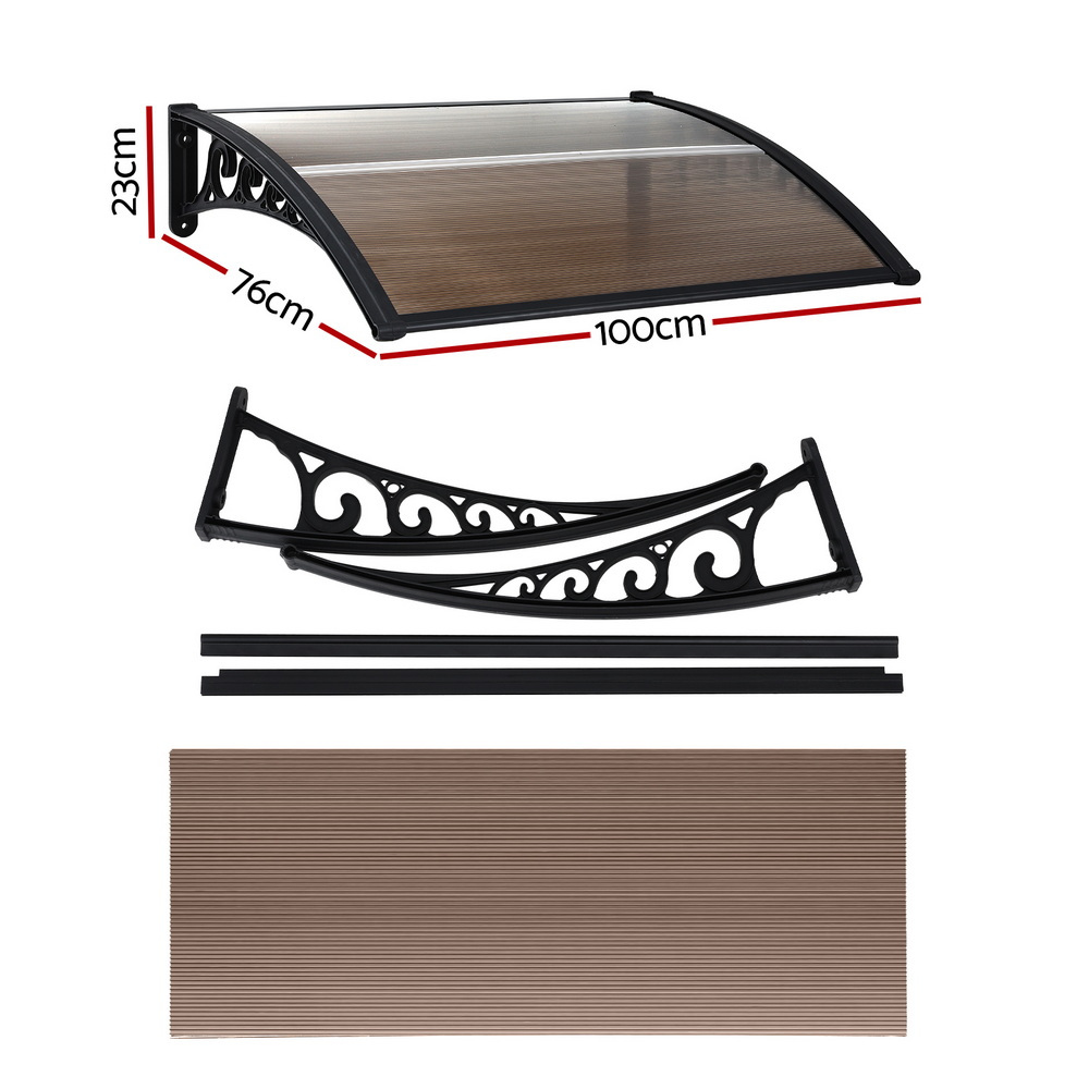 Instahut Window Door Awning 0.8mx1m Brown