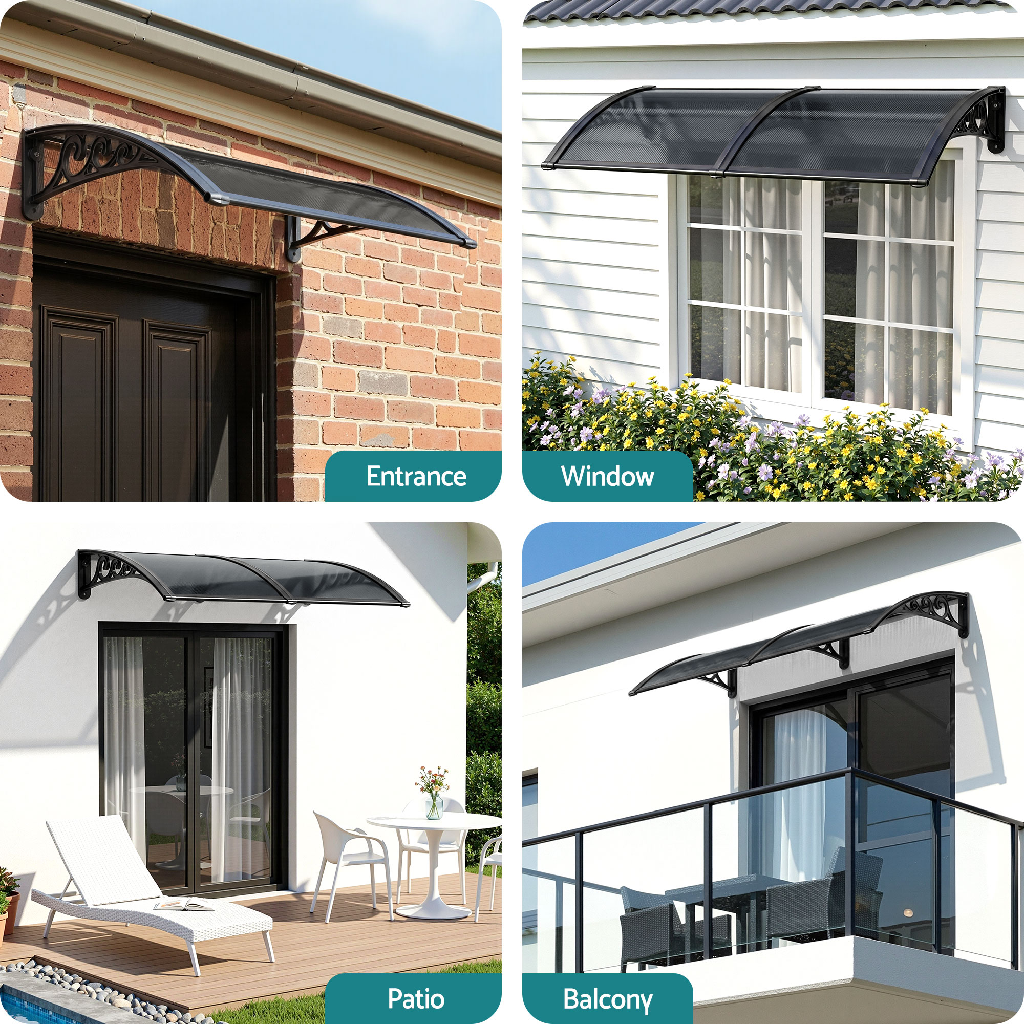Instahut Window Awning Drainage 0.6mx0.6m Outdoor Grey