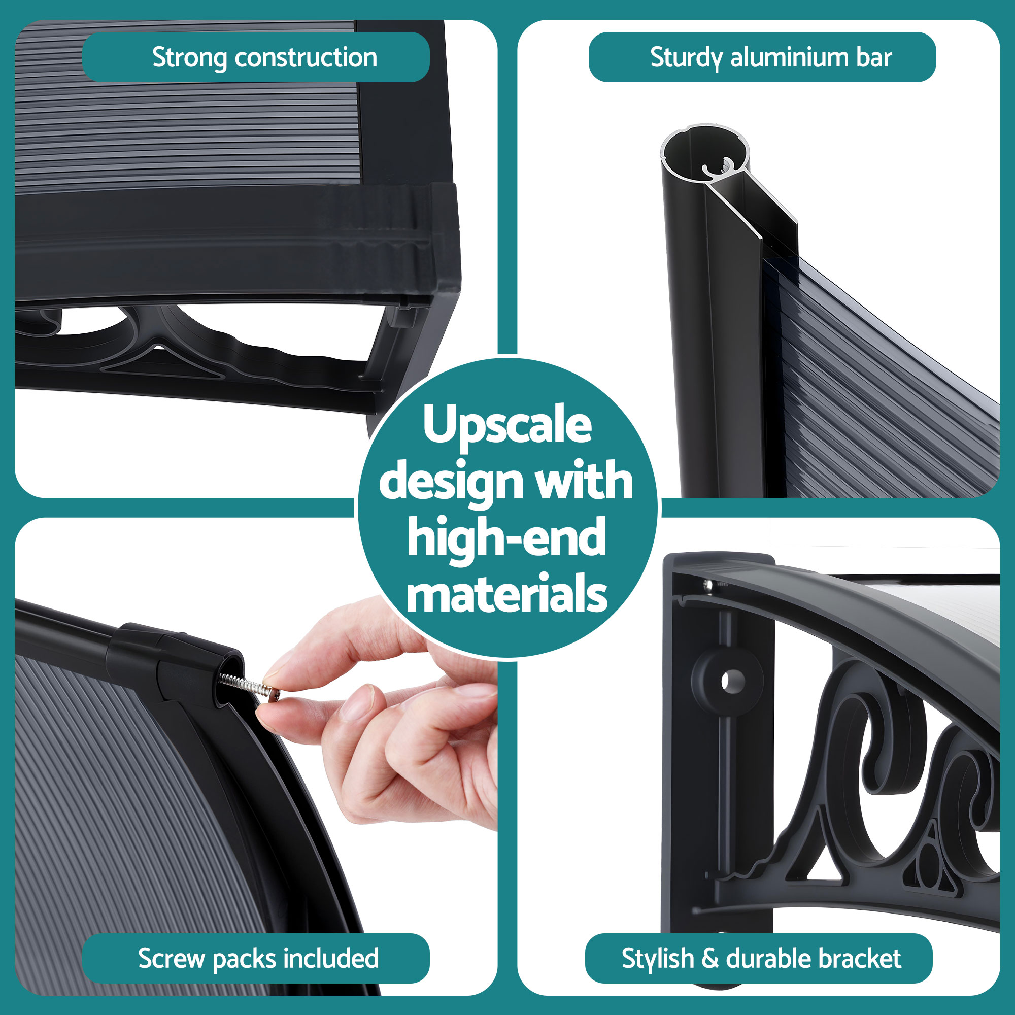 Instahut Window Awning Drainage 0.6mx0.6m Outdoor Grey