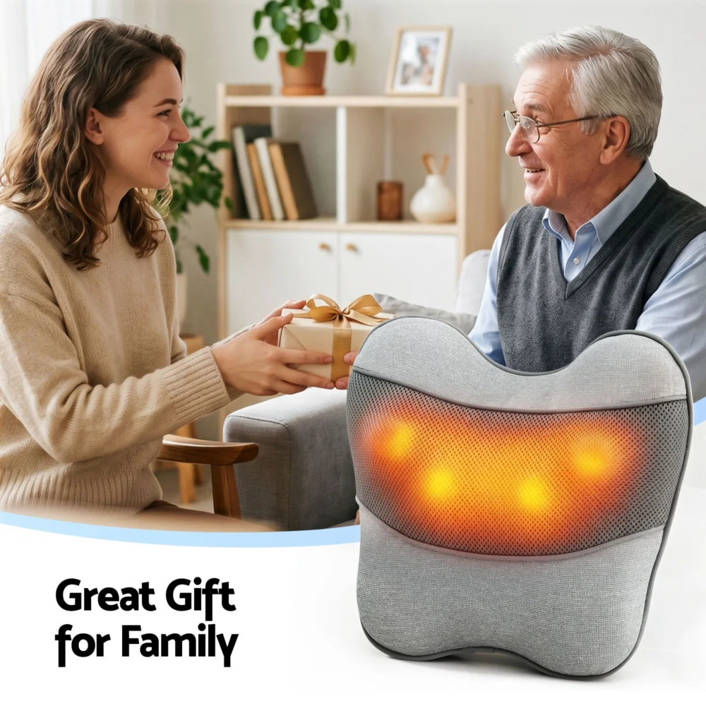Livemor Back Massager w/ Heat, USB Neck & Shoulder Massage Pillow, 3-Speed
