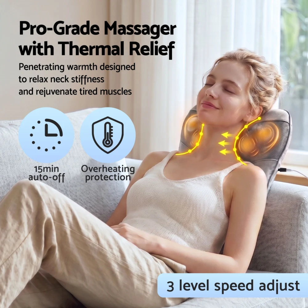 Livemor Back Massager w/ Heat, USB Neck & Shoulder Massage Pillow, 3-Speed
