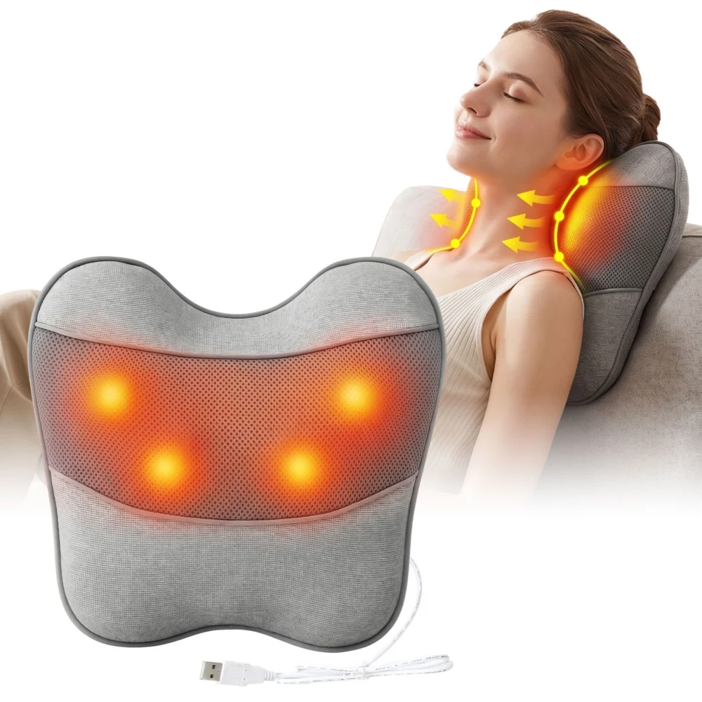 Livemor Back Massager w/ Heat, USB Neck & Shoulder Massage Pillow, 3-Speed