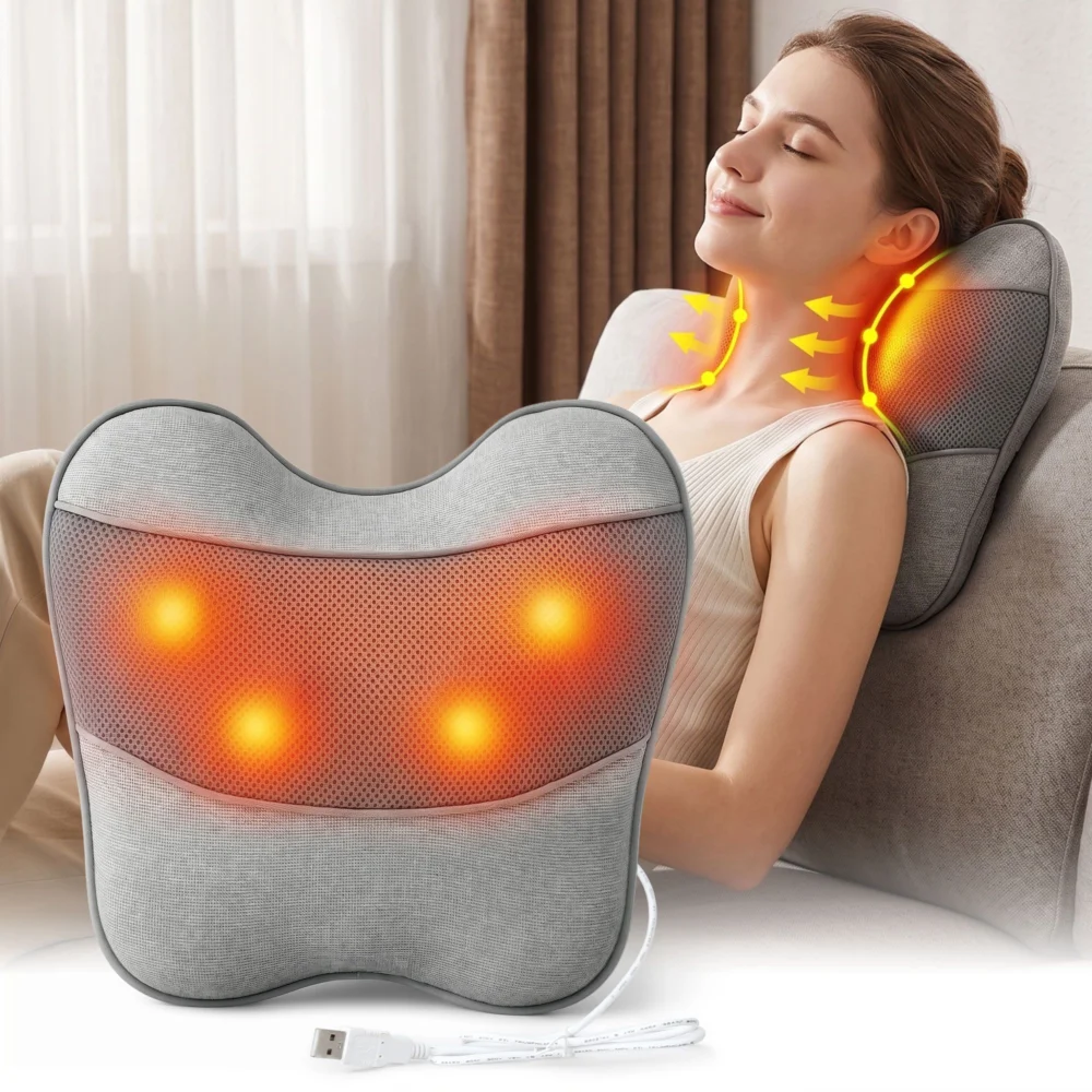 Livemor Back Massager w/ Heat, USB Neck & Shoulder Massage Pillow, 3-Speed