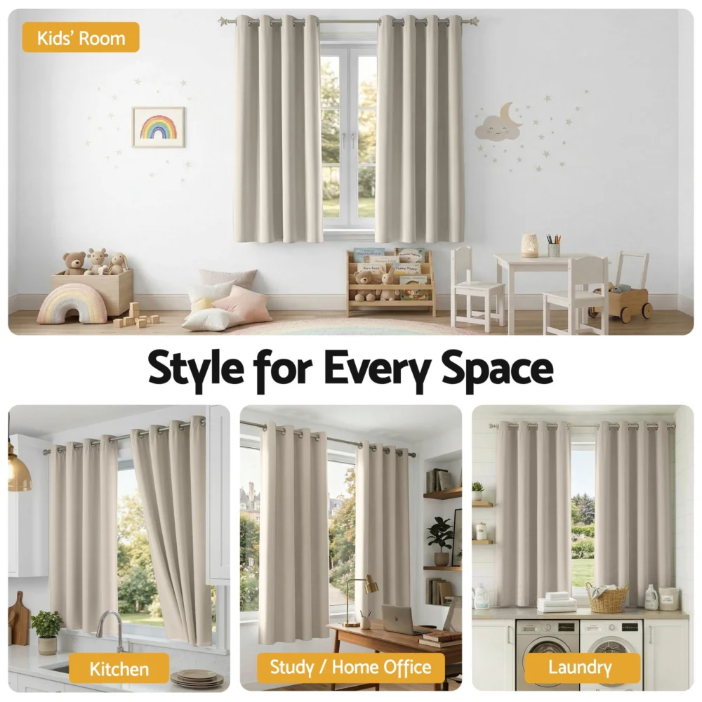 Artiss Blockout Curtains 2X 132x160cm Thermal Insulated Eyelet Drapes Beige