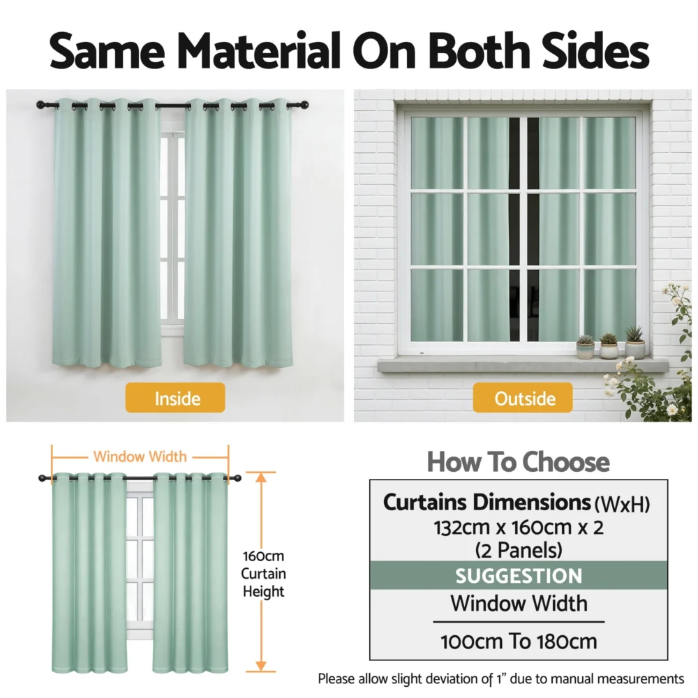 Artiss Blockout Curtains 2X 132x160cm Thermal Insulated Eyelet Drapes Green