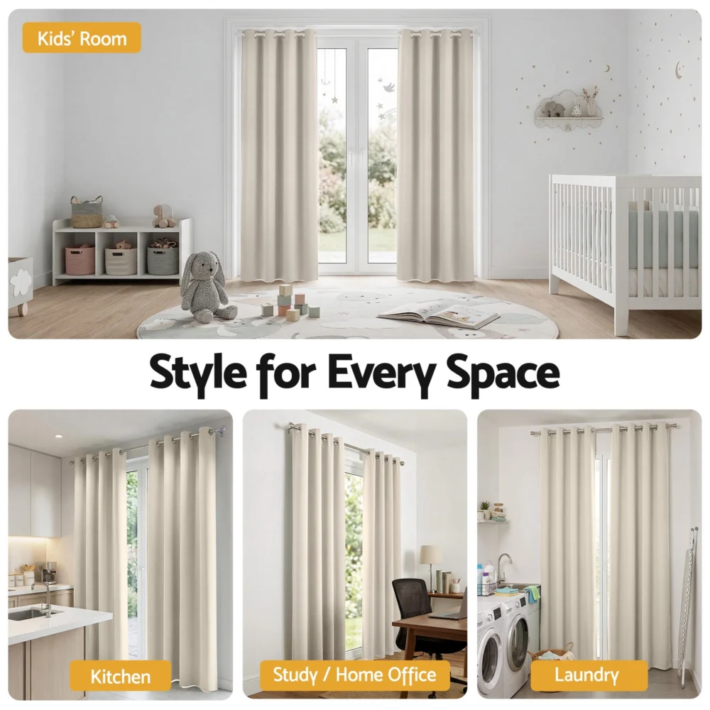 Artiss Blockout Curtains 2X 132x213cm Thermal Insulated Eyelet Drapes Beige