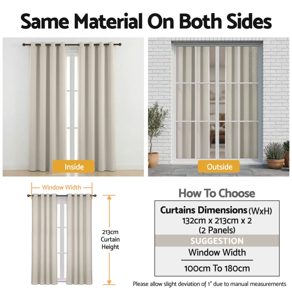 Artiss Blockout Curtains 2X 132x213cm Thermal Insulated Eyelet Drapes Beige