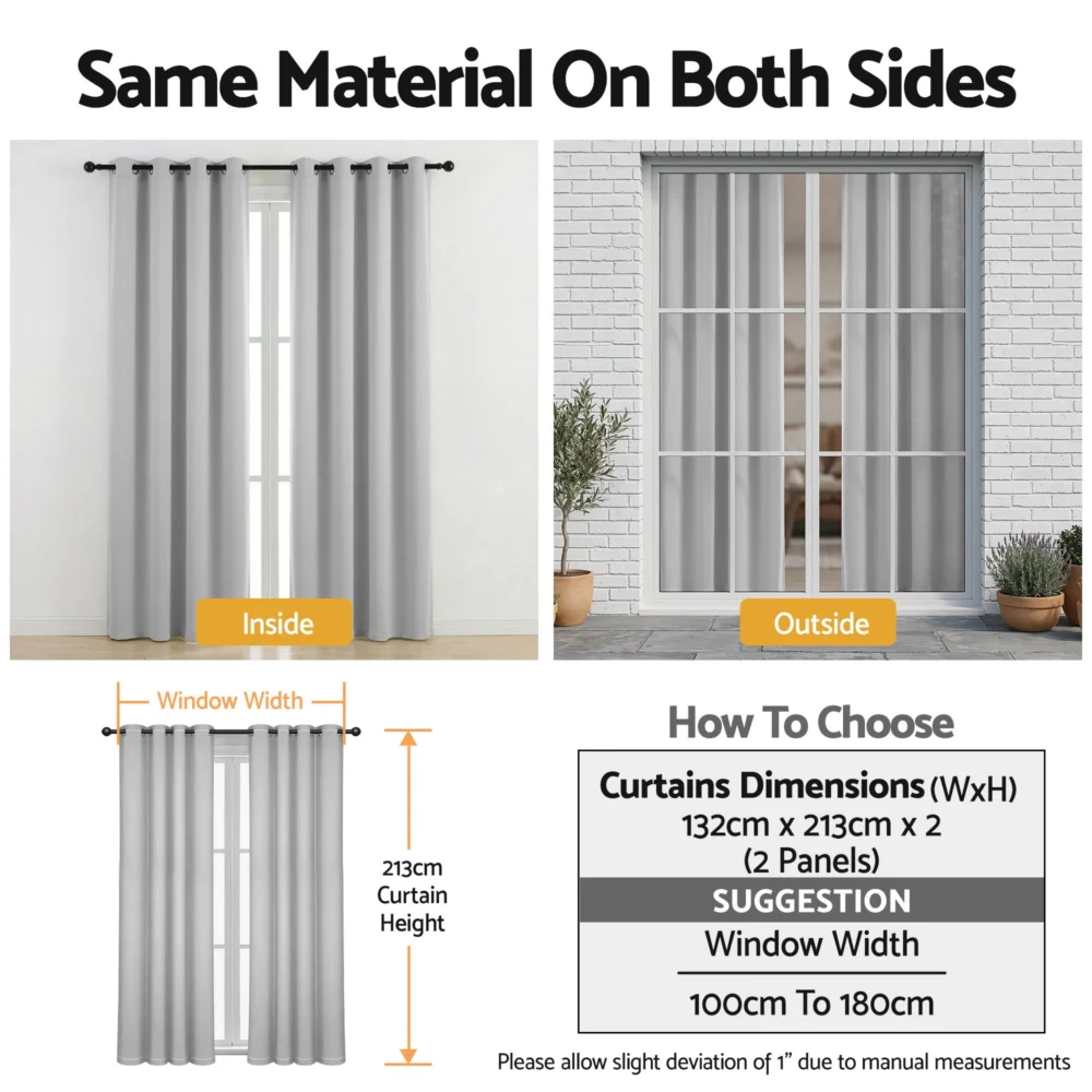 Artiss Blockout Curtains 2X 132x213cm Thermal Insulated Eyelet Drapes Grey