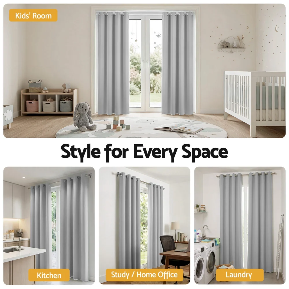 Artiss Blockout Curtains 2X 132x213cm Thermal Insulated Eyelet Drapes Grey