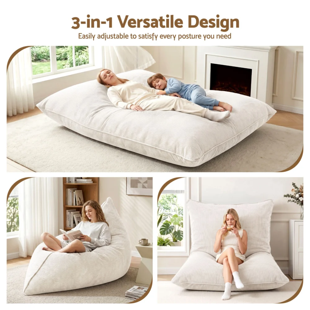 Artiss 3 in 1 Bean Bag Chair Cover (No Filler) Convertible Bean Bag for Adults