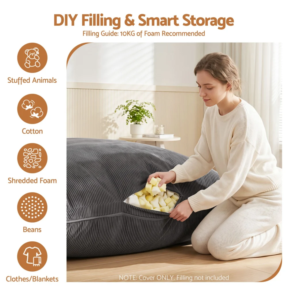 Artiss 3 in 1 Bean Bag Chair Cover (No Filler) Convertible Bean Bag for Adults