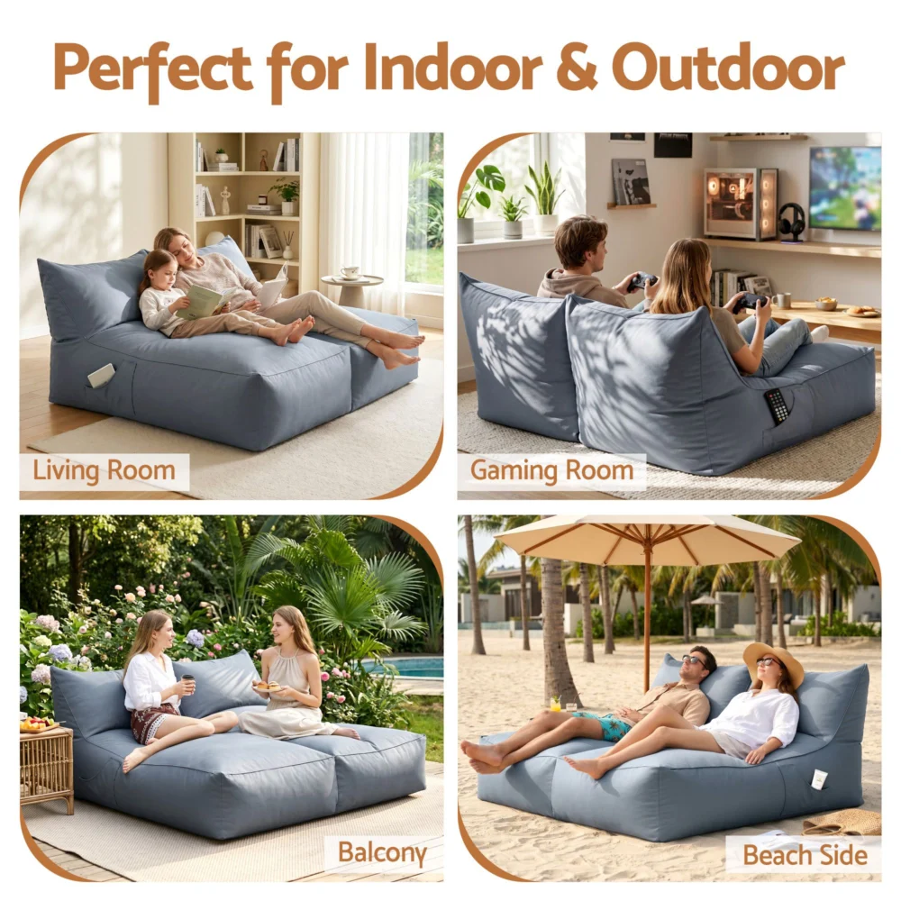 Artiss Outdoor Bean Bag Chair Cover (No Filler) 2 Seater Beanbag Lounge