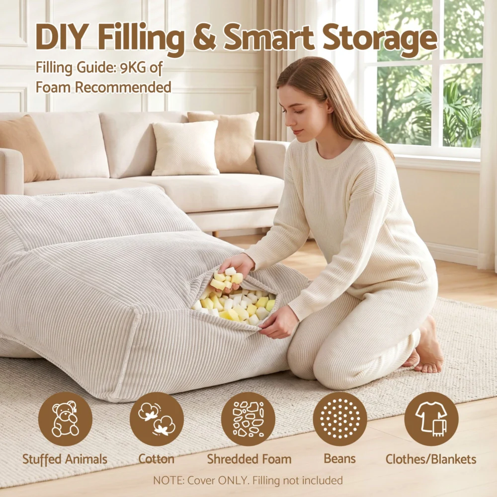Artiss Bean Bag Chair Cover (No Filler) Soft Corduroy Stuffed Animal Storage