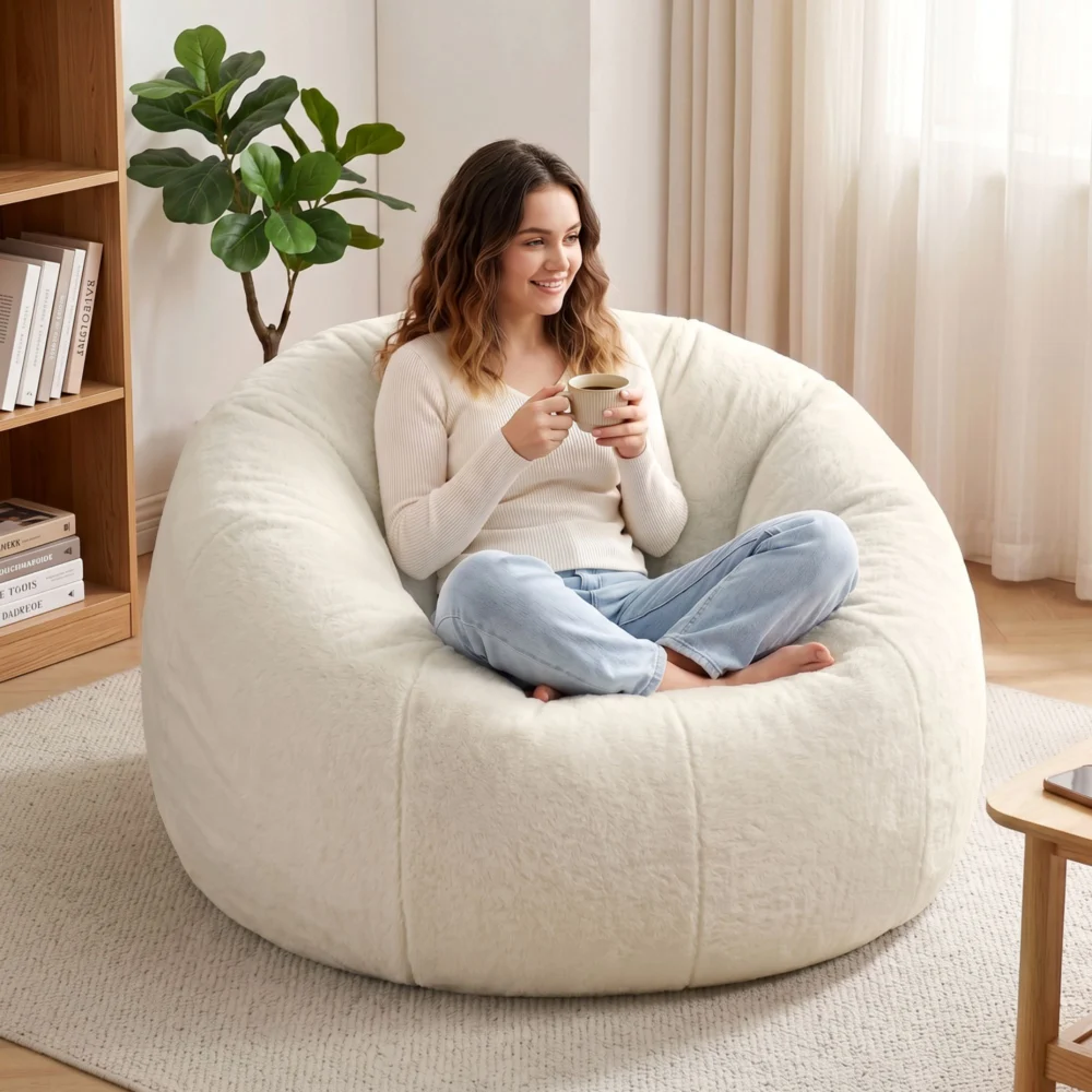 Artiss Bean Bag Chair Cover (No Filler) Soft Faux Fur Beanbag Cover Large Round
