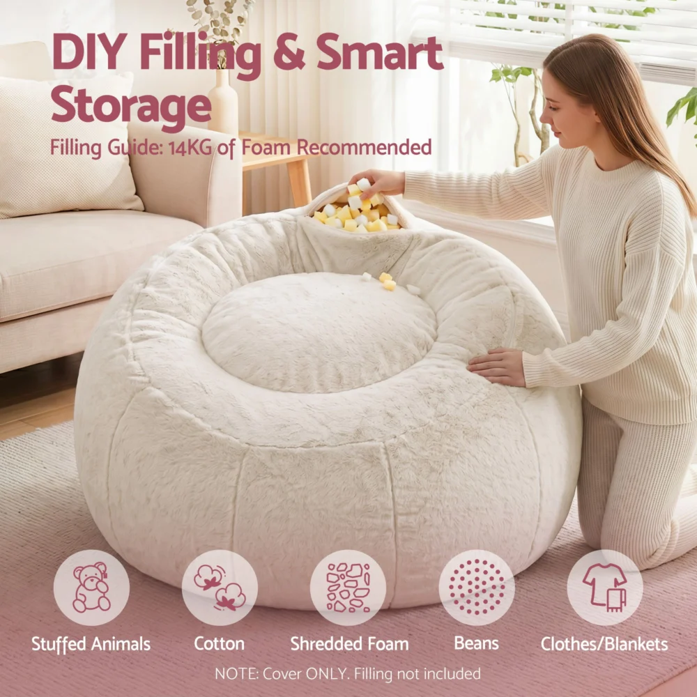 Artiss Bean Bag Chair Cover (No Filler) Soft Faux Fur Beanbag Cover Large Round