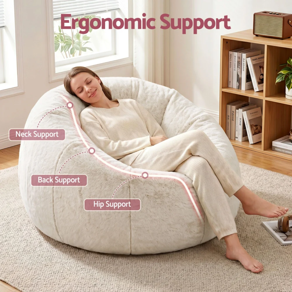 Artiss Bean Bag Chair Cover (No Filler) Soft Faux Fur Beanbag Cover Large Round