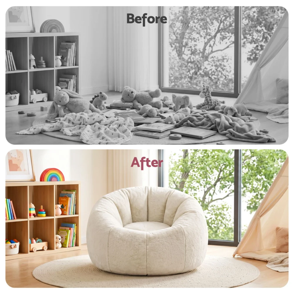 Artiss Bean Bag Chair Cover (No Filler) Soft Faux Fur Beanbag Cover Large Round