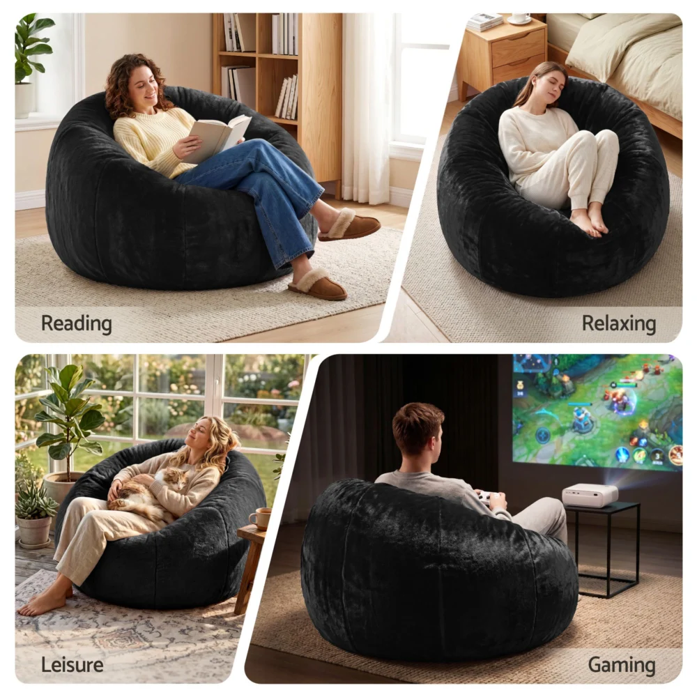 Artiss Bean Bag Chair Cover (No Filler) Soft Faux Fur Beanbag Cover Large Round