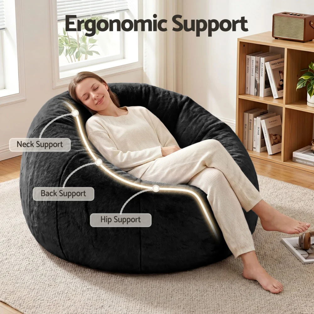 Artiss Bean Bag Chair Cover (No Filler) Soft Faux Fur Beanbag Cover Large Round