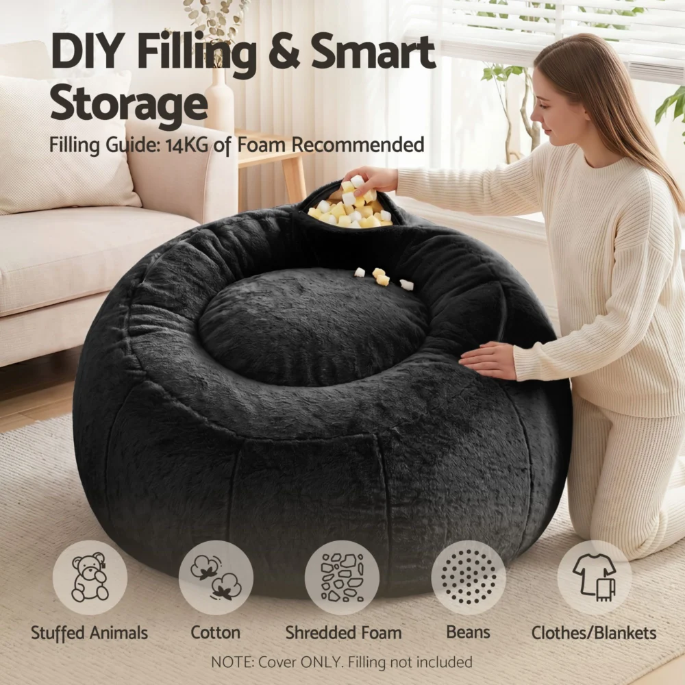 Artiss Bean Bag Chair Cover (No Filler) Soft Faux Fur Beanbag Cover Large Round