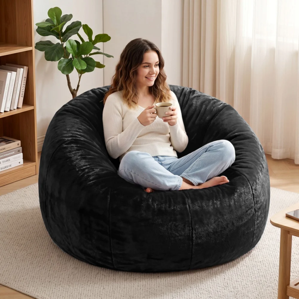 Artiss Bean Bag Chair Cover (No Filler) Soft Faux Fur Beanbag Cover Large Round