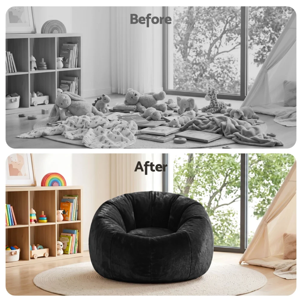 Artiss Bean Bag Chair Cover (No Filler) Soft Faux Fur Beanbag Cover Large Round
