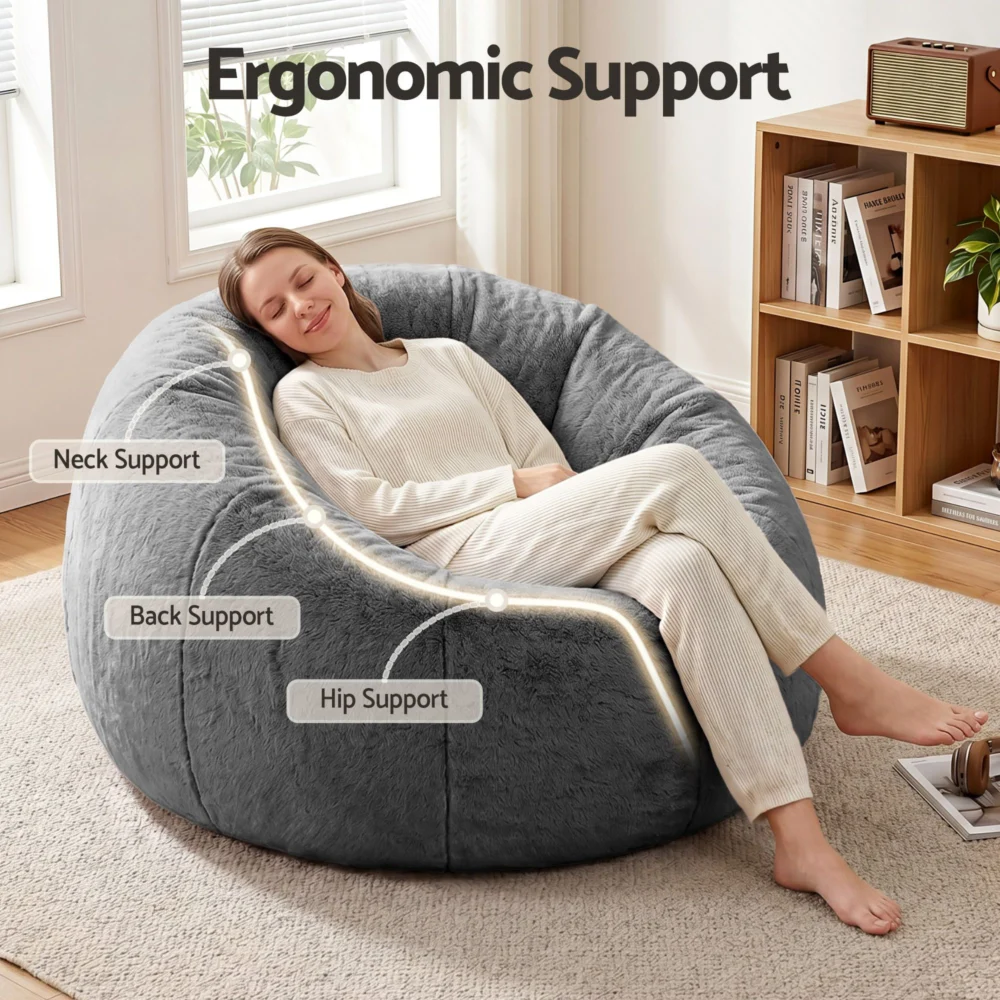 Artiss Bean Bag Chair Cover (No Filler) Soft Faux Fur Beanbag Cover Large Round