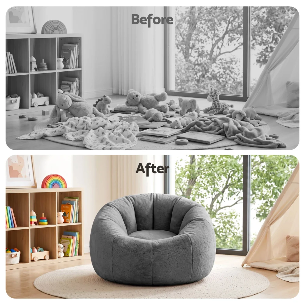 Artiss Bean Bag Chair Cover (No Filler) Soft Faux Fur Beanbag Cover Large Round