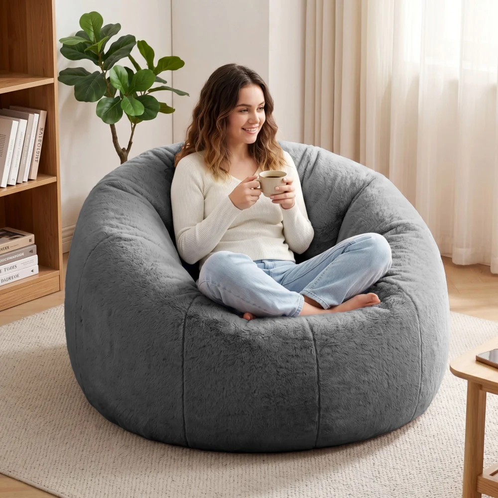 Artiss Bean Bag Chair Cover (No Filler) Soft Faux Fur Beanbag Cover Large Round