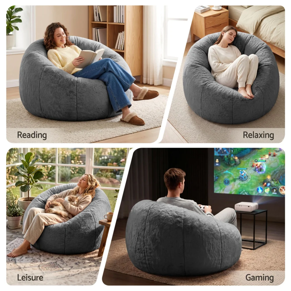 Artiss Bean Bag Chair Cover (No Filler) Soft Faux Fur Beanbag Cover Large Round
