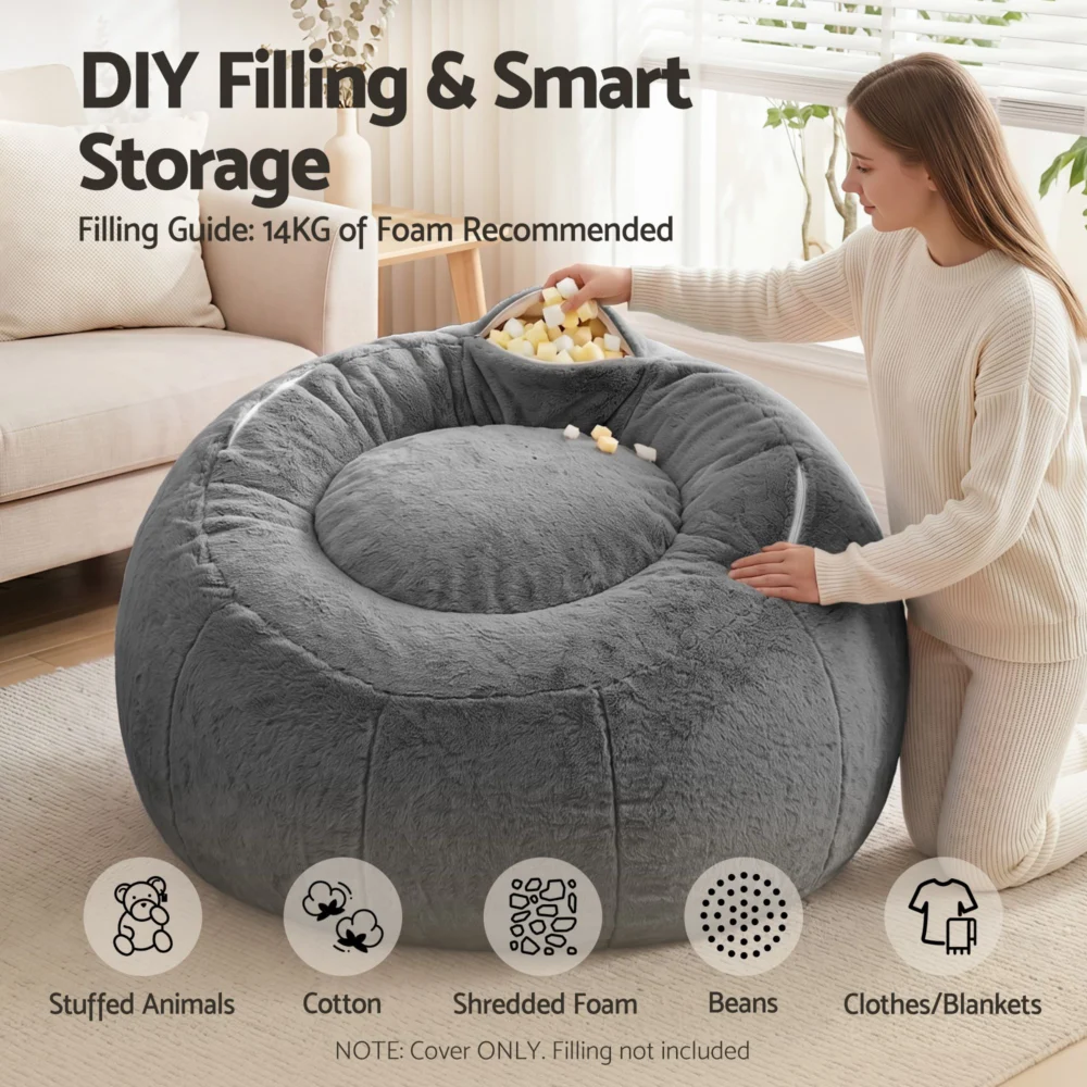 Artiss Bean Bag Chair Cover (No Filler) Soft Faux Fur Beanbag Cover Large Round