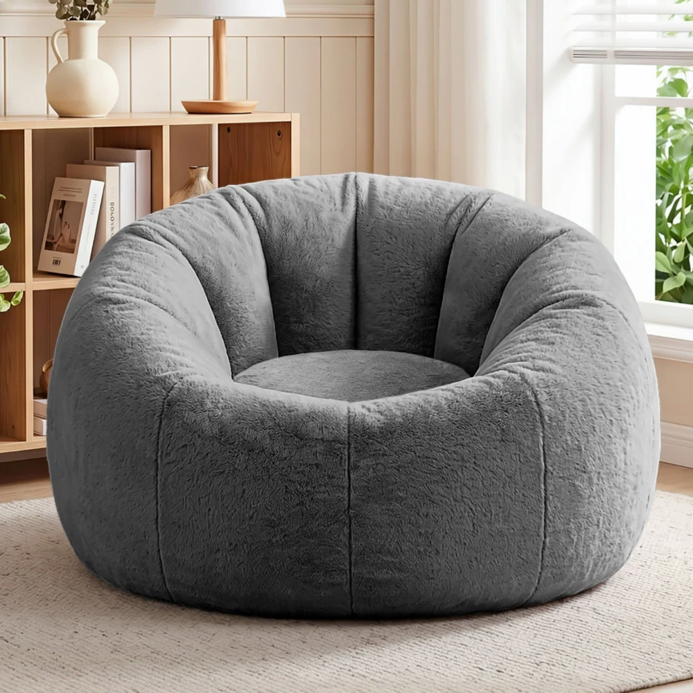 Artiss Bean Bag Chair Cover (No Filler) Soft Faux Fur Beanbag Cover Large Round