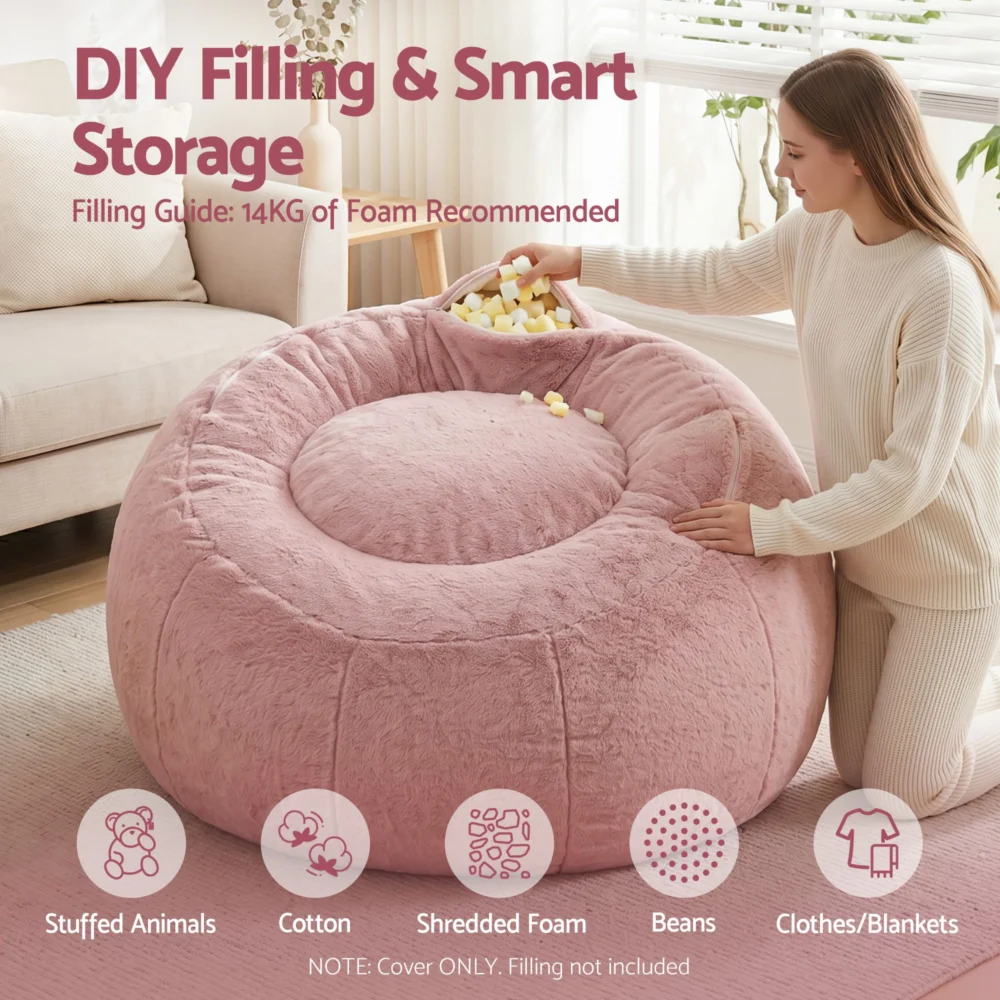Artiss Bean Bag Chair Cover (No Filler) Soft Faux Fur Beanbag Cover Large Round