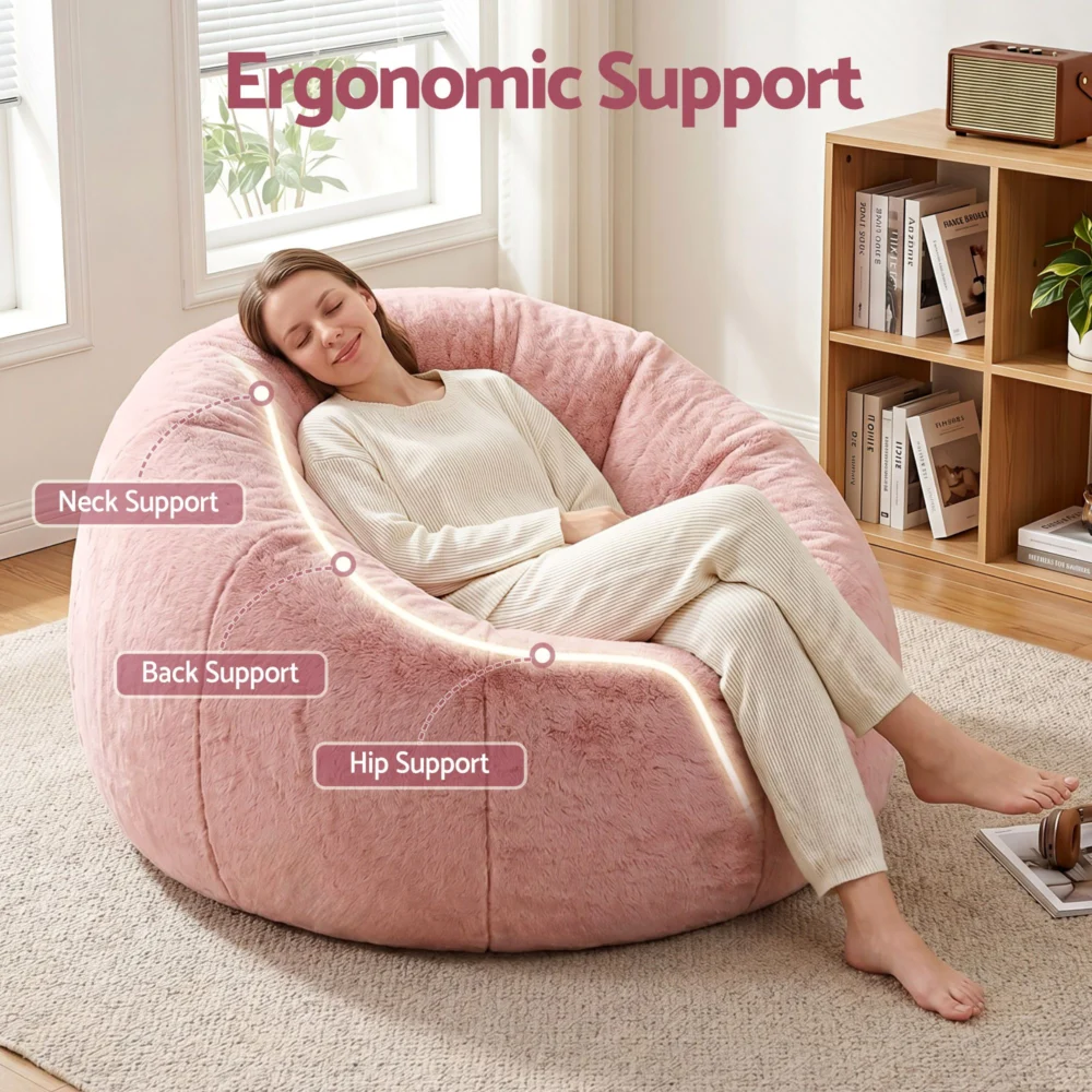 Artiss Bean Bag Chair Cover (No Filler) Soft Faux Fur Beanbag Cover Large Round