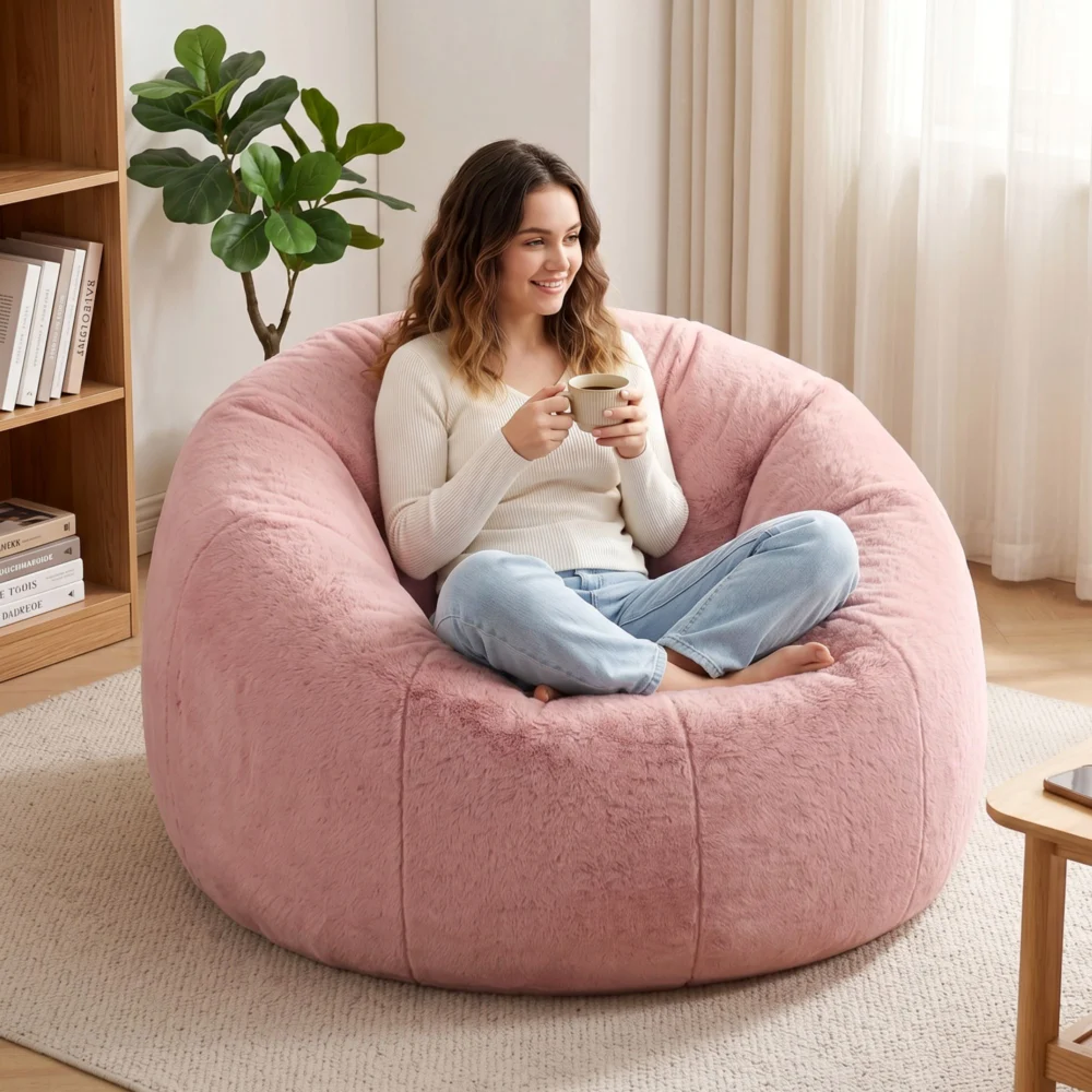Artiss Bean Bag Chair Cover (No Filler) Soft Faux Fur Beanbag Cover Large Round