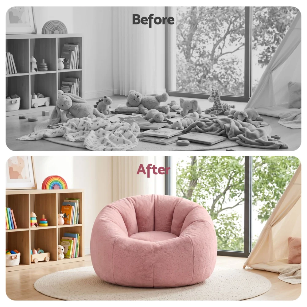 Artiss Bean Bag Chair Cover (No Filler) Soft Faux Fur Beanbag Cover Large Round