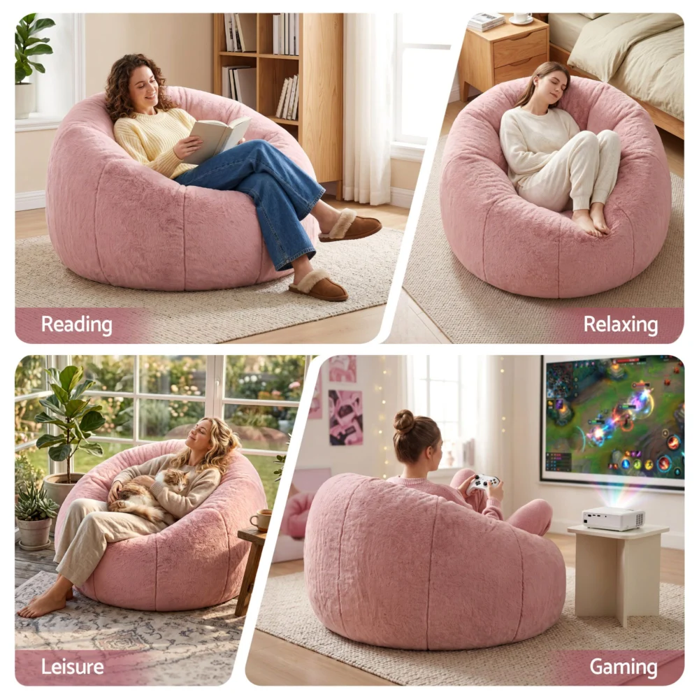Artiss Bean Bag Chair Cover (No Filler) Soft Faux Fur Beanbag Cover Large Round