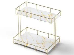 Artiss Bathroom Storage Rack 2 Tier Corner Organiser Gold Marble Look