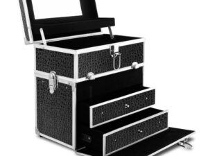 Embellir Portable Cosmetic Beauty Makeup Carry Case w/ Mirror - Crocodile Black
