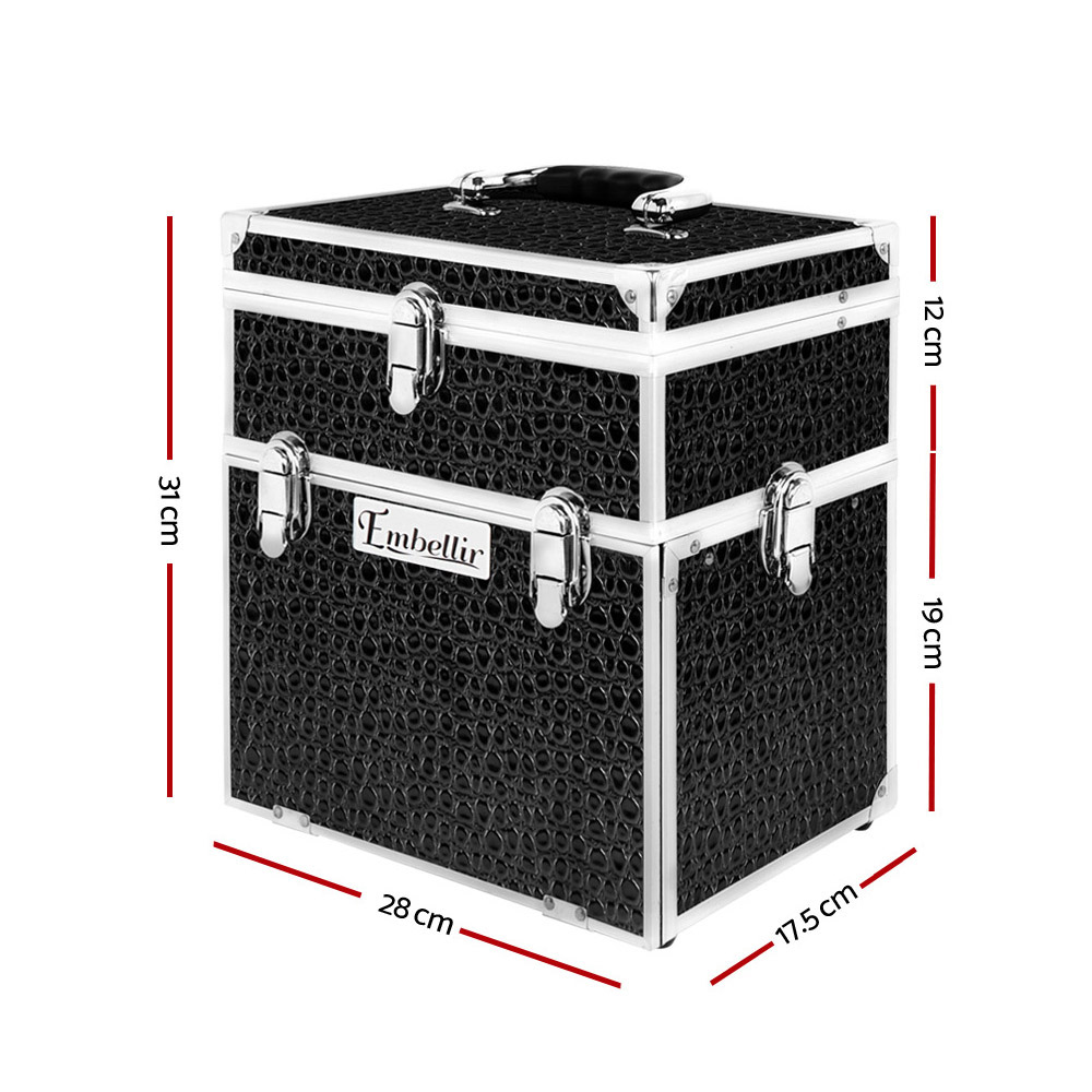 Embellir Portable Cosmetic Beauty Makeup Carry Case w/ Mirror - Crocodile Black