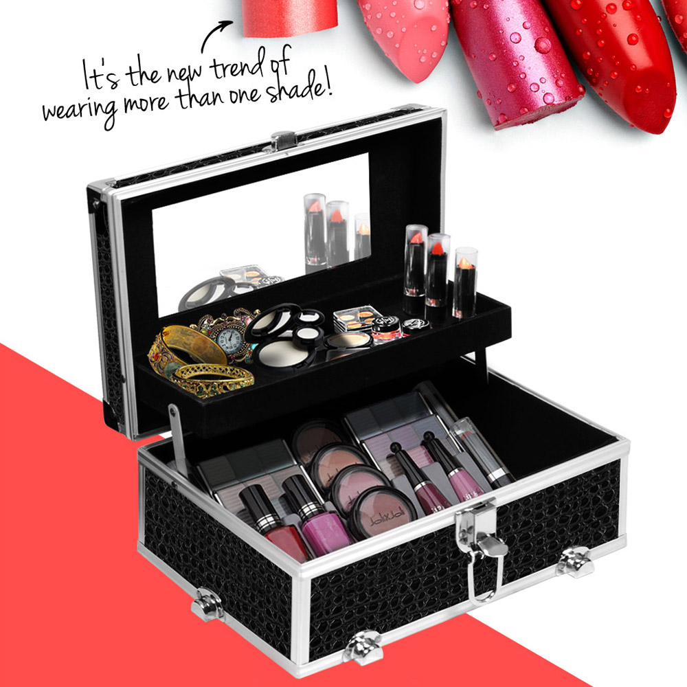 Embellir Portable Cosmetic Beauty Makeup Carry Case w/ Mirror - Crocodile Black