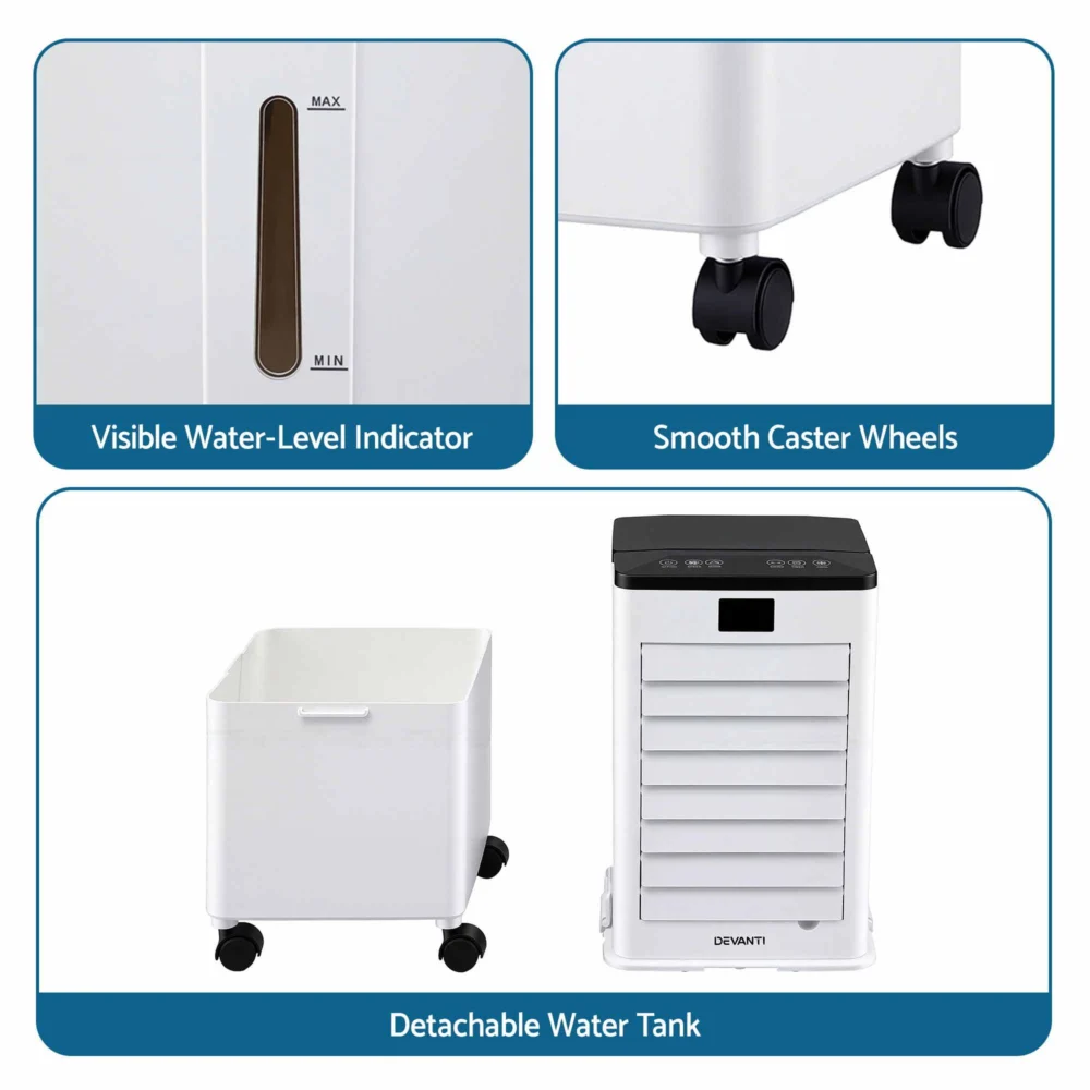 Devanti 8L 3-in-1 Evaporative Air Cooler 4 Ice Packs Remote Control 3 Speed