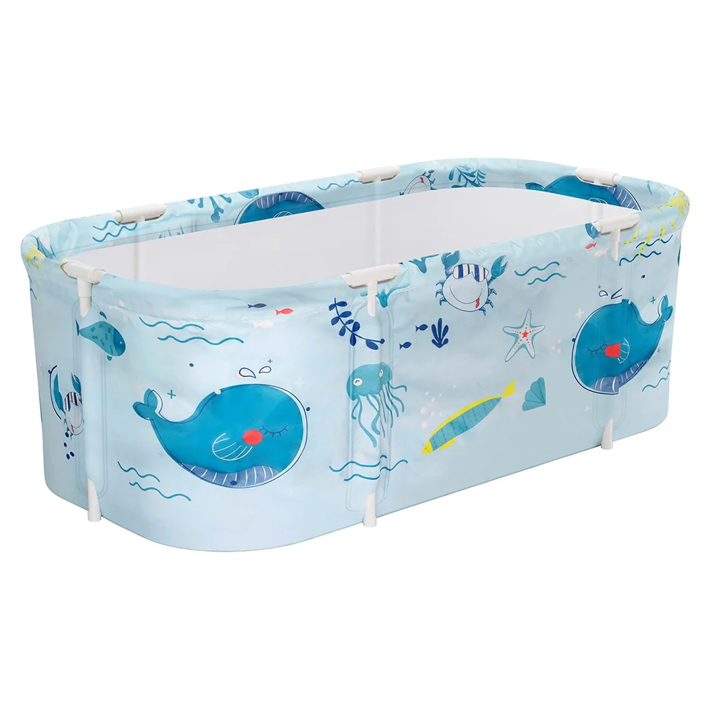 Weisshorn Foldable Bathtub PVC Spa Bucket Inflatable Cushion 134x65cm Blue